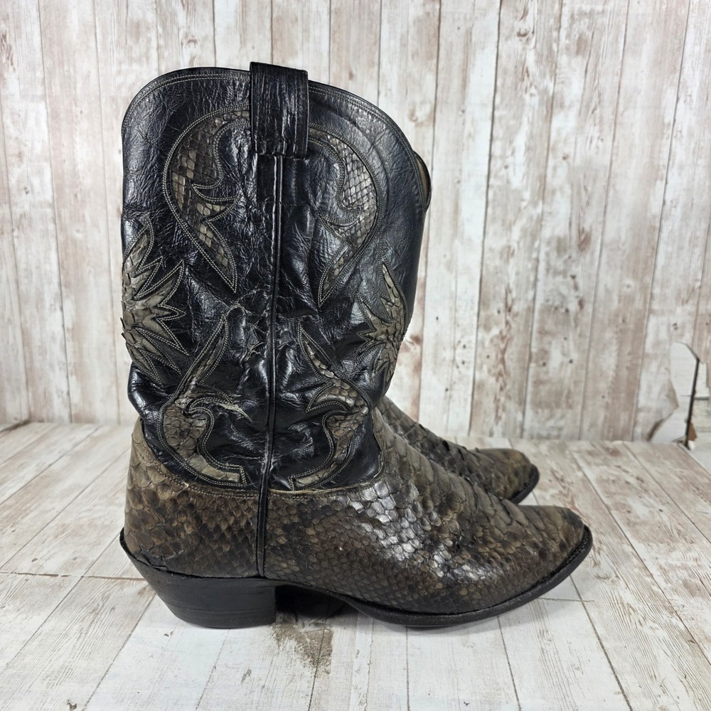 Olathe Mens Python Snakeskin Western Cowboy Boots Black Gray 10 D 82553 13 88